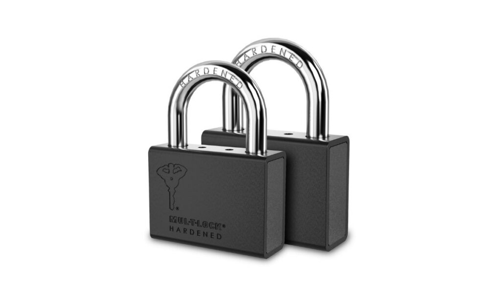 Mul-T-Lock C-Series padlocks, black body with hardened shackle