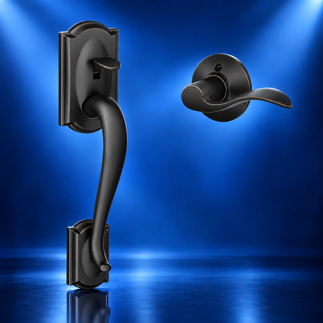 Schlage Camelot handleset, Flat Black