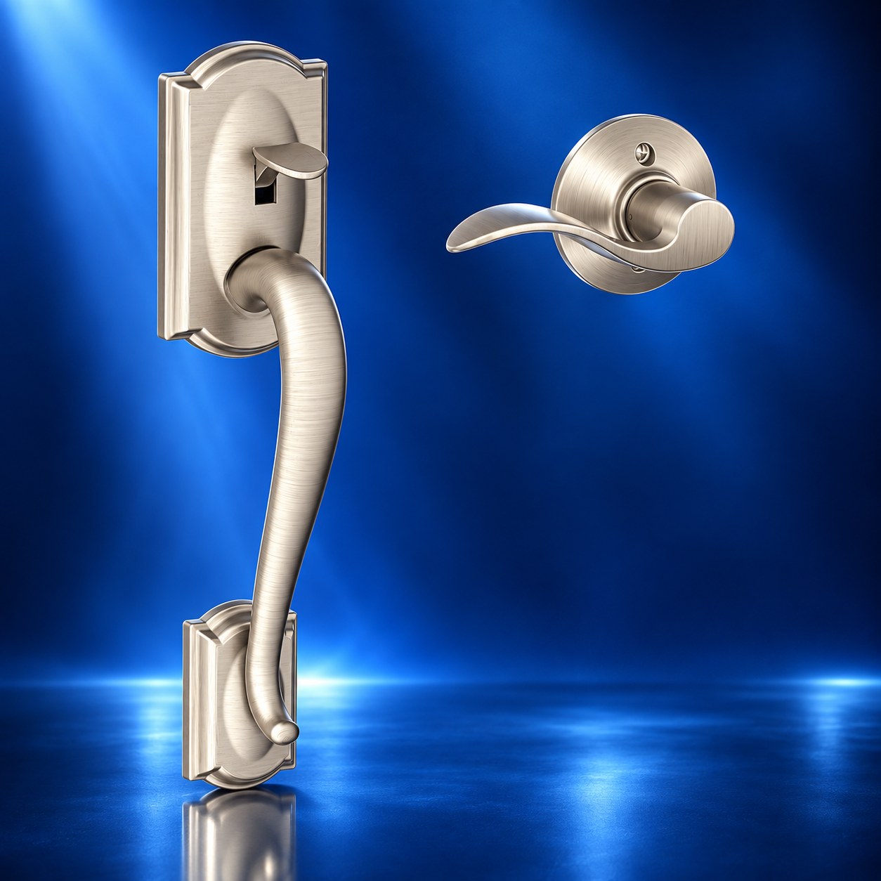 Schlage Camelot handleset, Satin Nickel