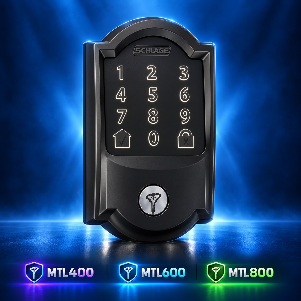 Schlage Encode Camelot code lock in Flat Black with Mul-T-Lock cylinder