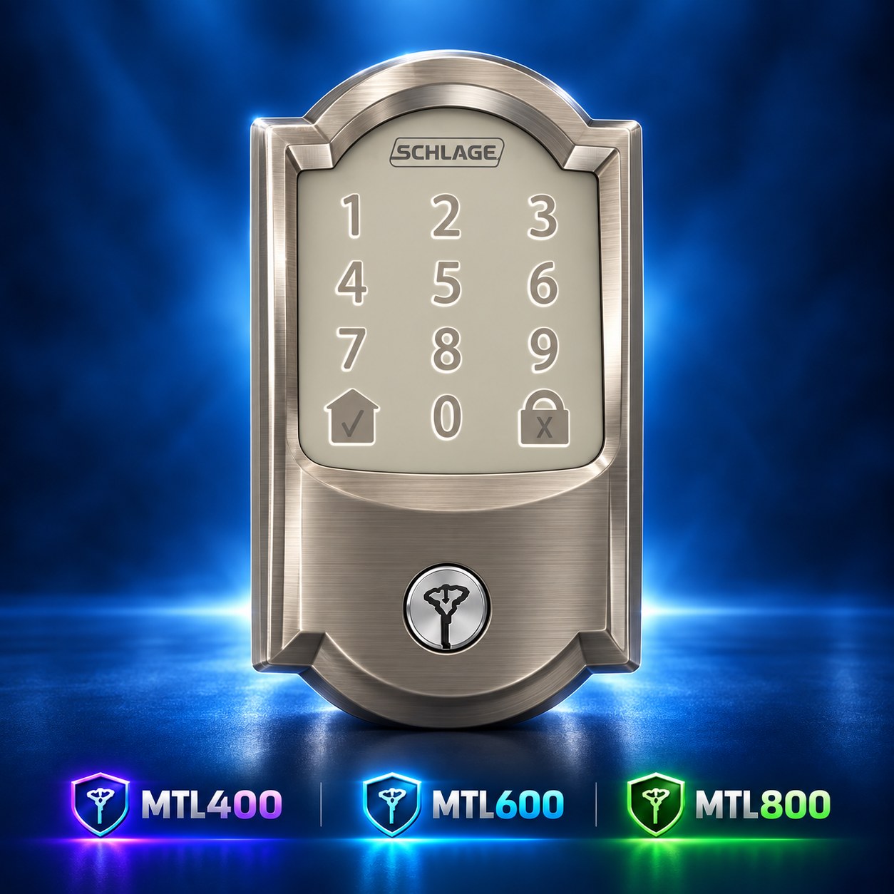 Schlage Encode Camelot code lock in Satin Nickel with Mul-T-Lock cylinder