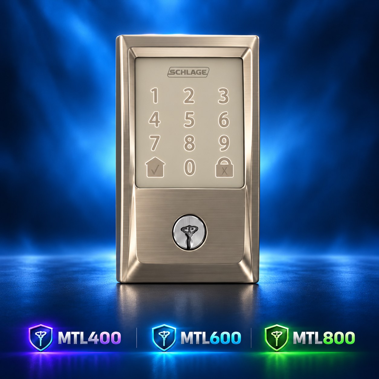 Schlage Encode Century code lock in Satin Nickel with Mul-T-Lock cylinder