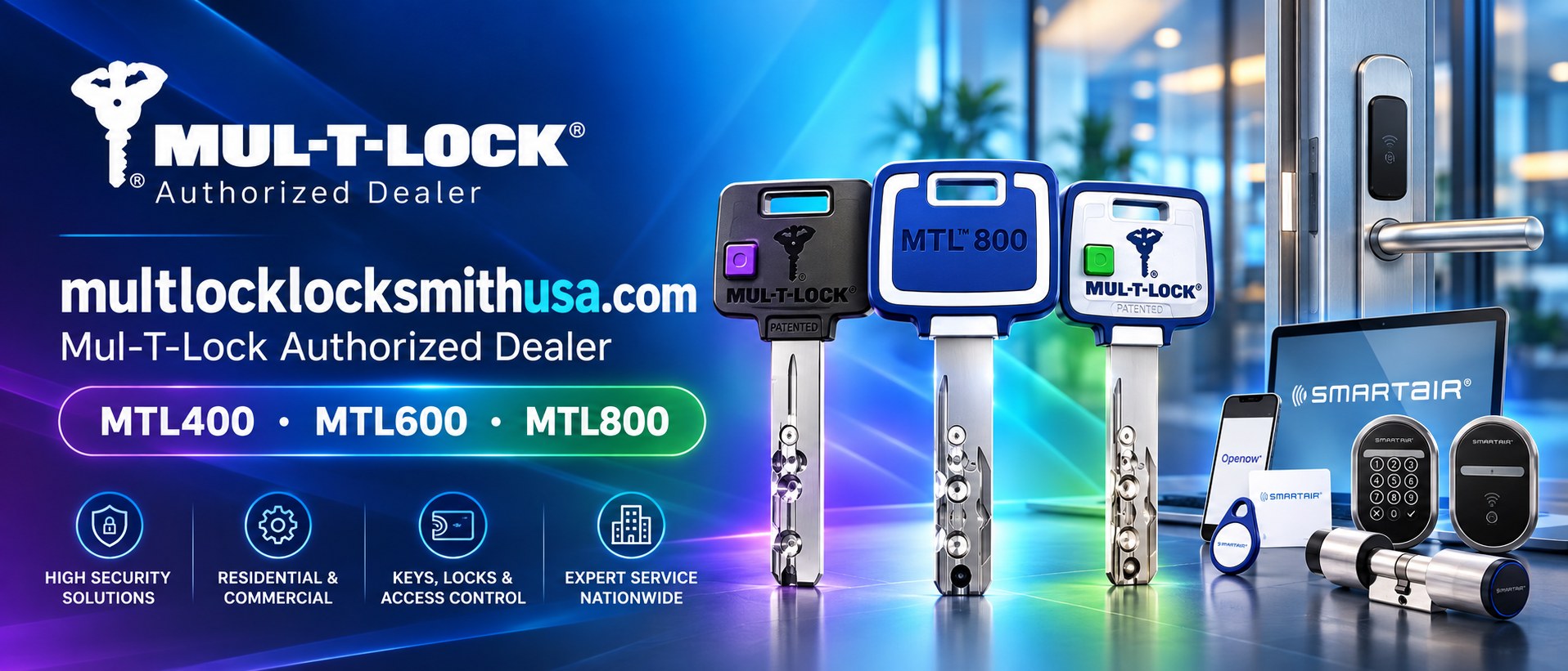 Mul-T-Lock Authorized Dealer — multlocklocksmithusa.com — MTL400, MTL600, MTL800 keys and SMARTair access control